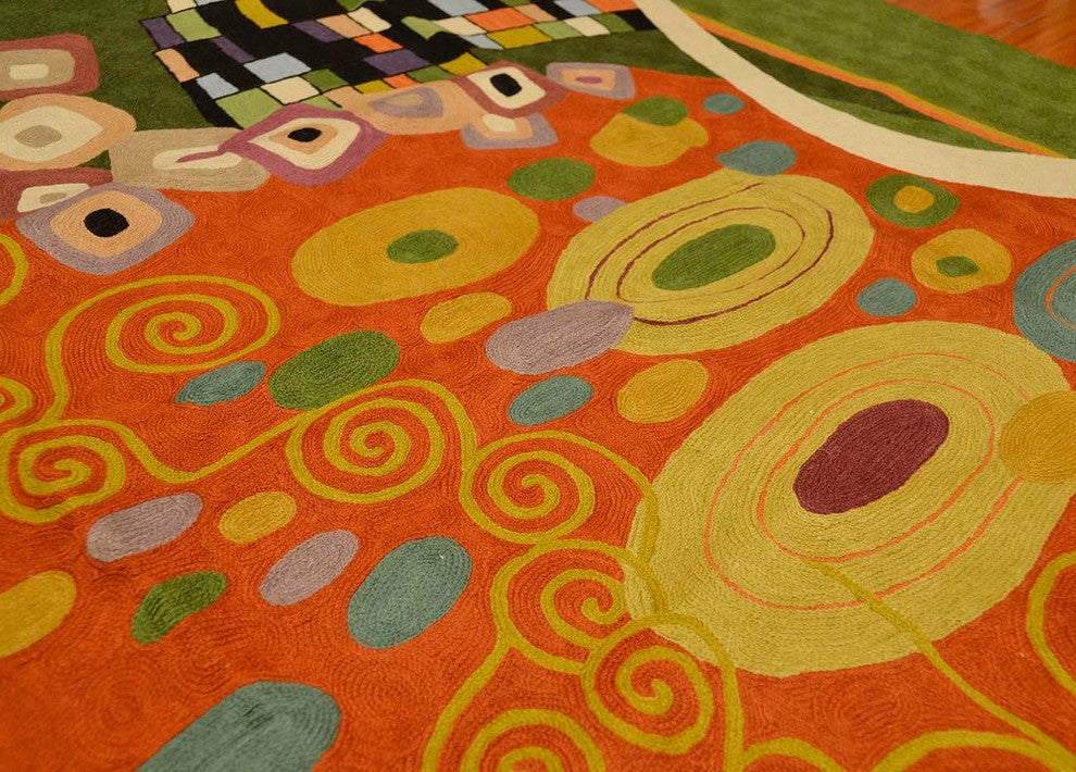 Klimt 5ft x 7ft Green Art Nouveau Wool Rug / Wall Tapestry Hand Embroidered