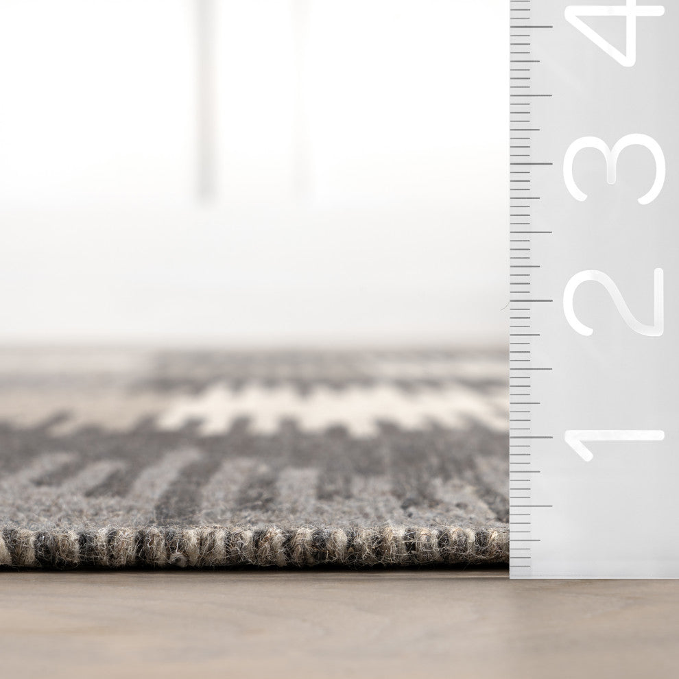 Memento Abstract Reversible Wool Area Rug, Charcoal 10' x 14'