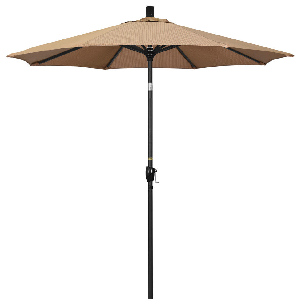 7.5' Black Push-Button Tilt Crank Aluminum Umbrella, Terrace Sequoia Olefin