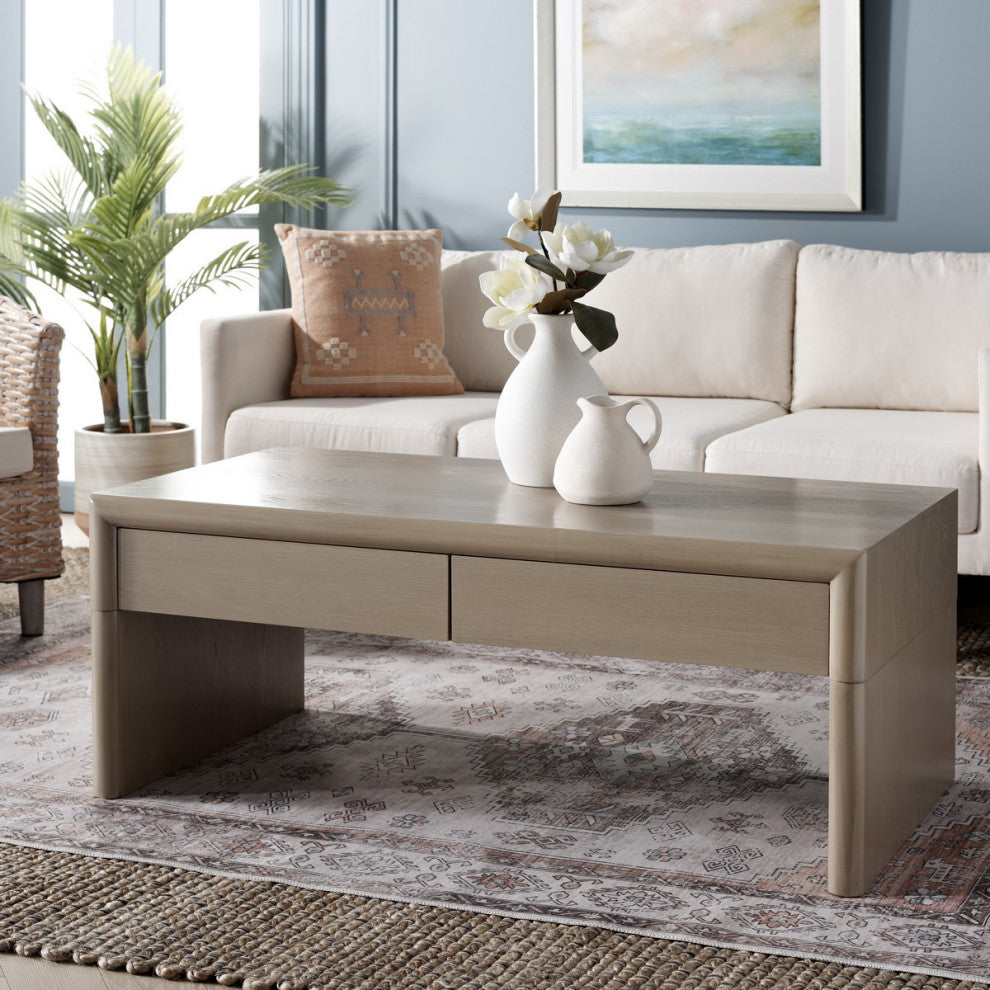 Safavieh Rune Coffee Table With Drawers, Sandy Grey