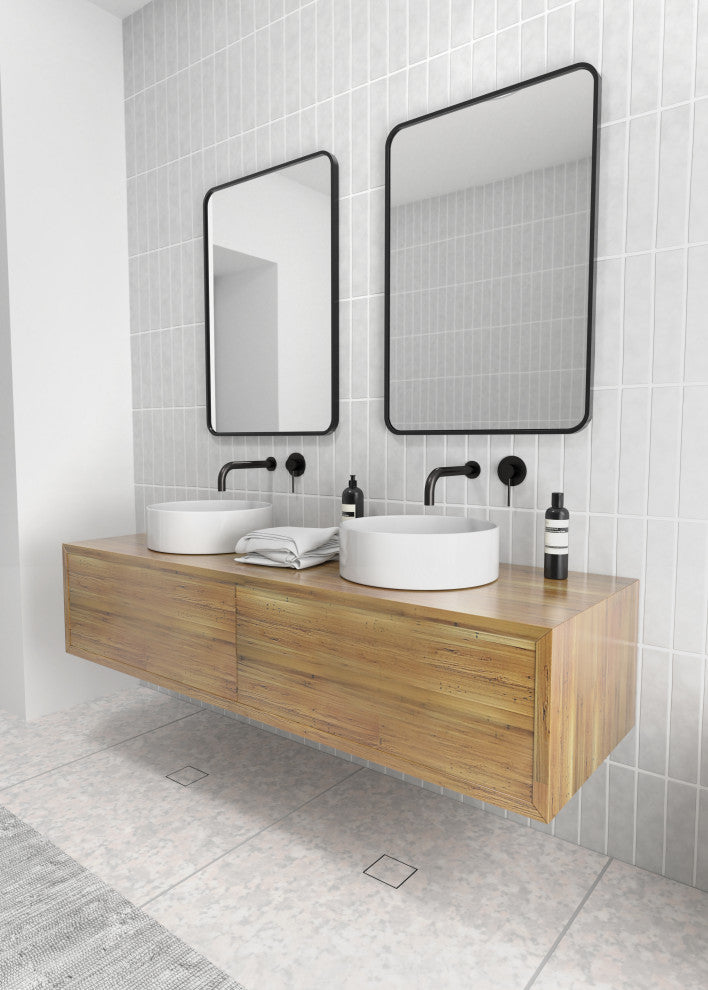 22" W X 32" H Radius Corner Stainless Steel Framed Mirror, Black