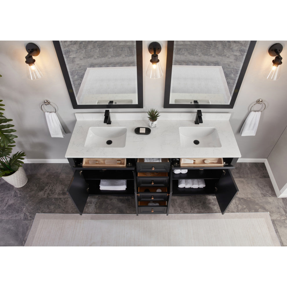 Vanity With Mirror, Sconce and Faucet Included, Tricorn Black, 72"