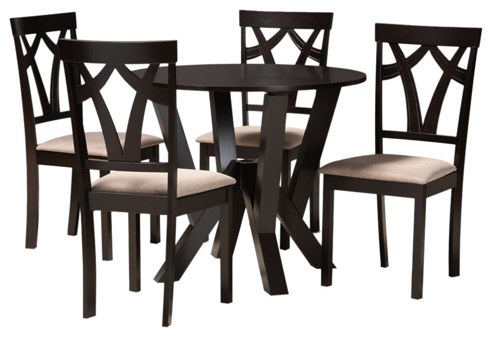Magellan Sand Upholstered and Dark Brown Wood 5-Piece Dining Set