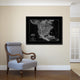 North America Canada Mexico Vintage Monochrome Map Canvas, 28"x37"