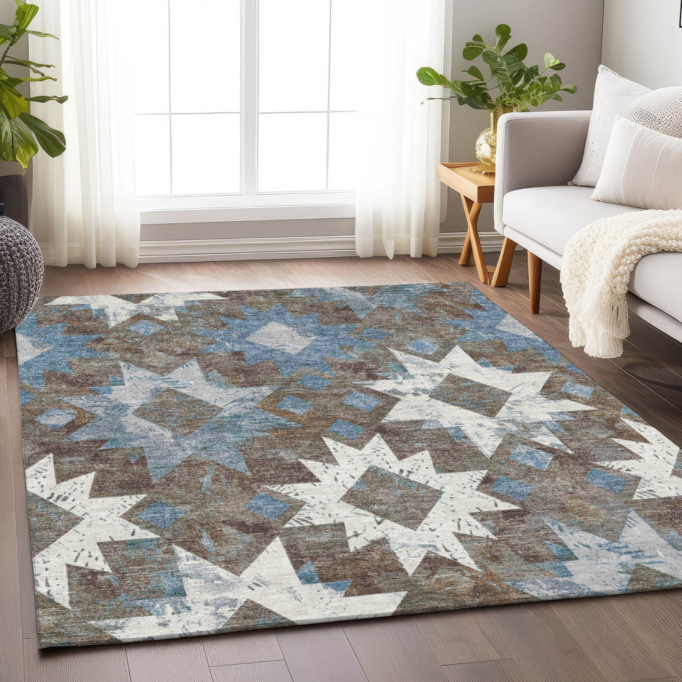 Machine Washable Indoor/Outdoor Chantille ACN1879 Brown 10' x 14' Rug
