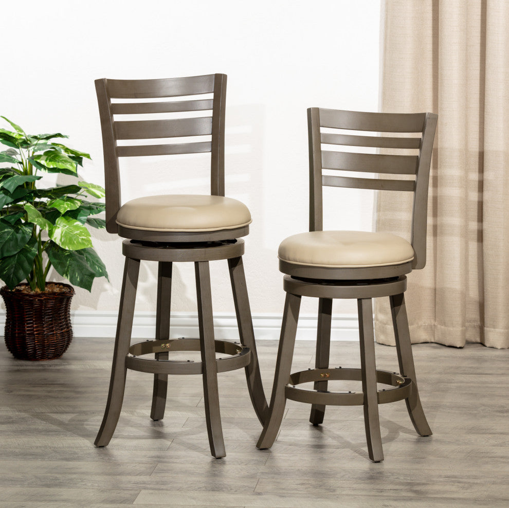 DTY Indoor Living Granby Slat Back Swivel Stool, 24" Counter Stool, Weathered Gray, French Gray