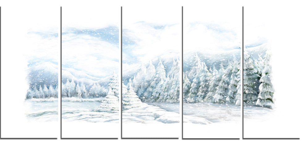 "Christmas Winter Happy Panorama" Landscape Wall Art, 5 Panels, 60"x28"