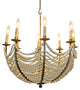 Romantic Iron Cream Beaded Umbrella Dome Chandelier, Victorian 8-Light Baroque