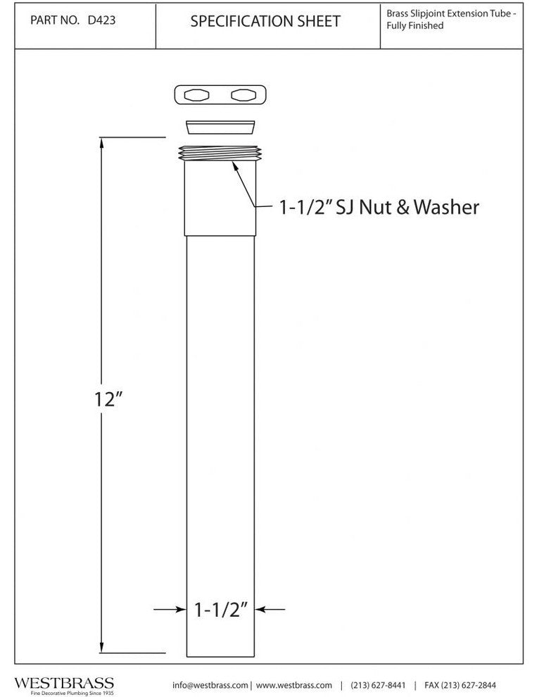 1.5" Od X 12" Slip Joint Extension Tube In Satin Nickel