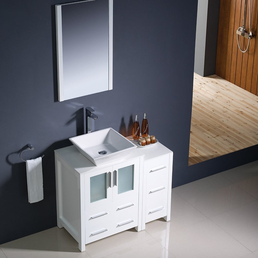 Torino 36" White Modern Bathroom Vanity With Side Cabinet, FFT9152BN
