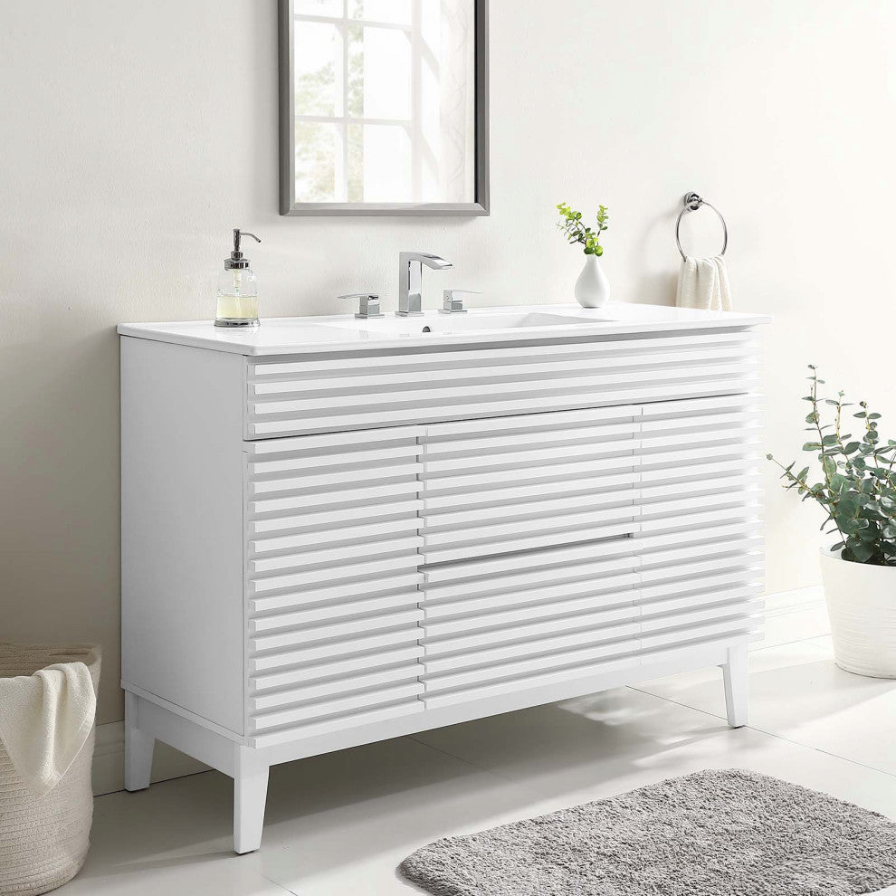 Render 48" Single Sink Bathroom Vanity, White White