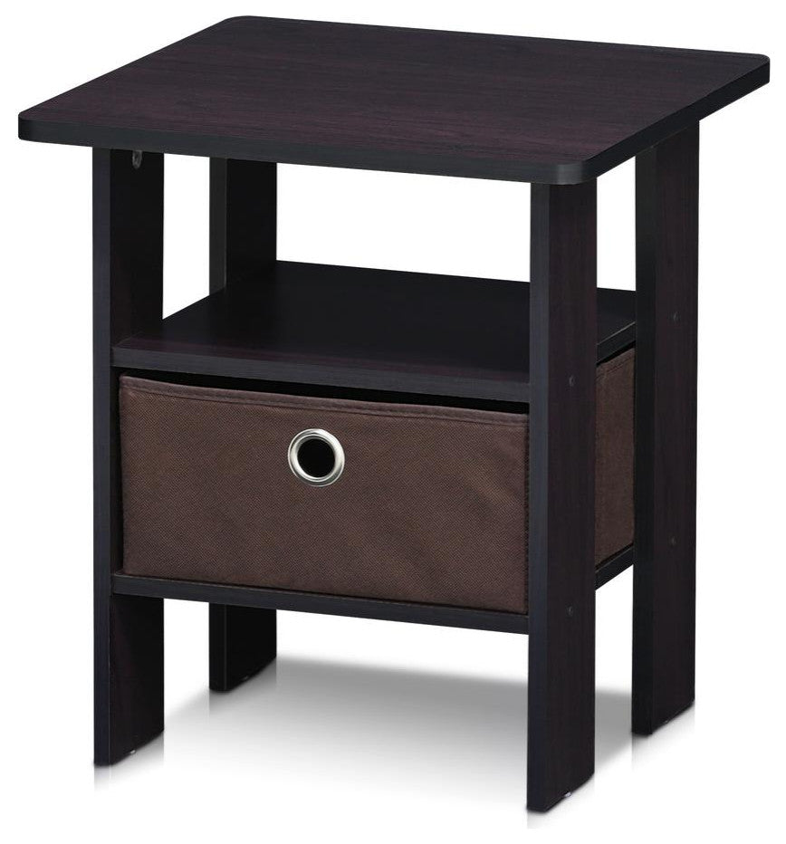 Furinno 11157Dwn End Table Bedroom Night Stand With Bin Drawer, Dark Walnut