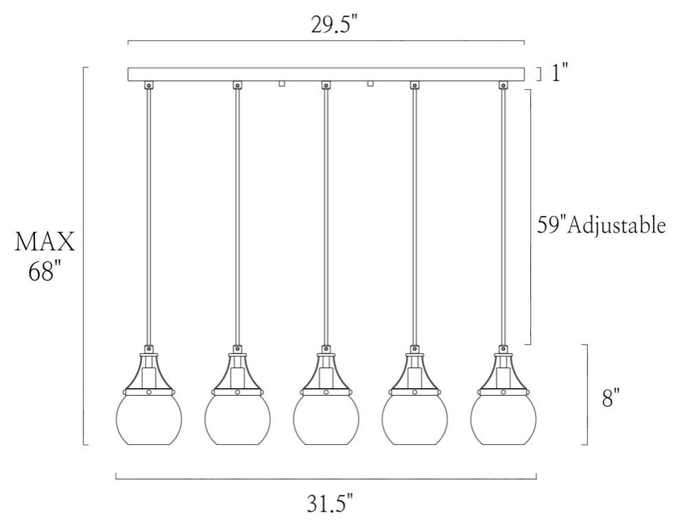 LNC 6-Light Matte Black and Polished Gold Modern Kitchen Island Light, Cluster