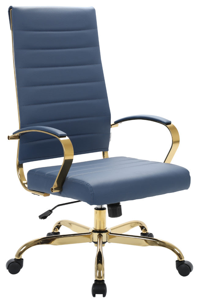 Mid-Back Leather Office Chair Adjustable Height Swivel  Conference Chair, Navy Blue