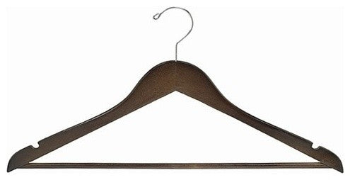 Flat Wooden Suit Hanger With Bar, Walnut and Chrome, Set of 25