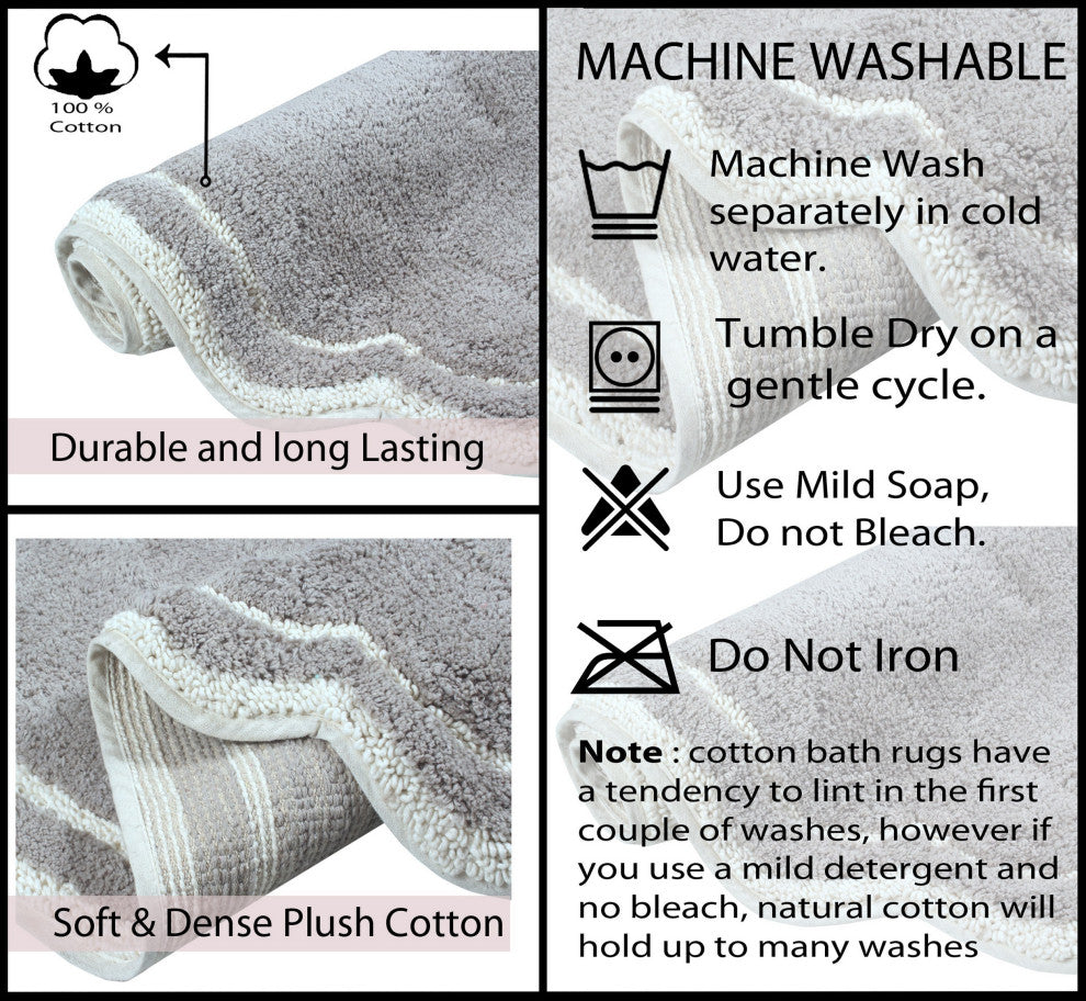 Allure Collection Absorbent Cotton Machine Washable Rug, 2-Piece Set, Gray