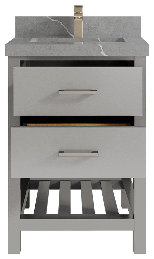Parker 24" Single Sink Bath Vanity, Elephant Skin Gray 2" Piatra Gray
