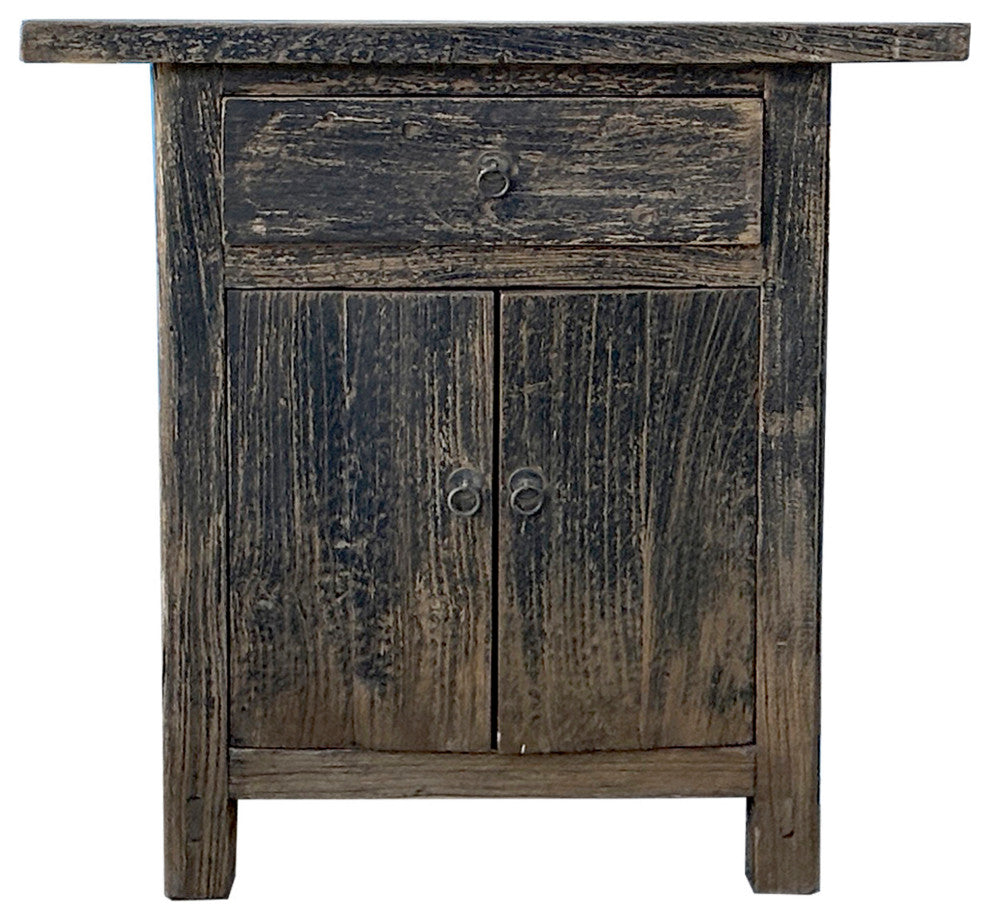 Distressed Rustic Black Rough Grain Wood Side Table Nightstand Cabinet Hws4315