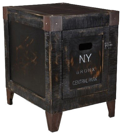 Rustic Wood City Graffiti Storage End Table
