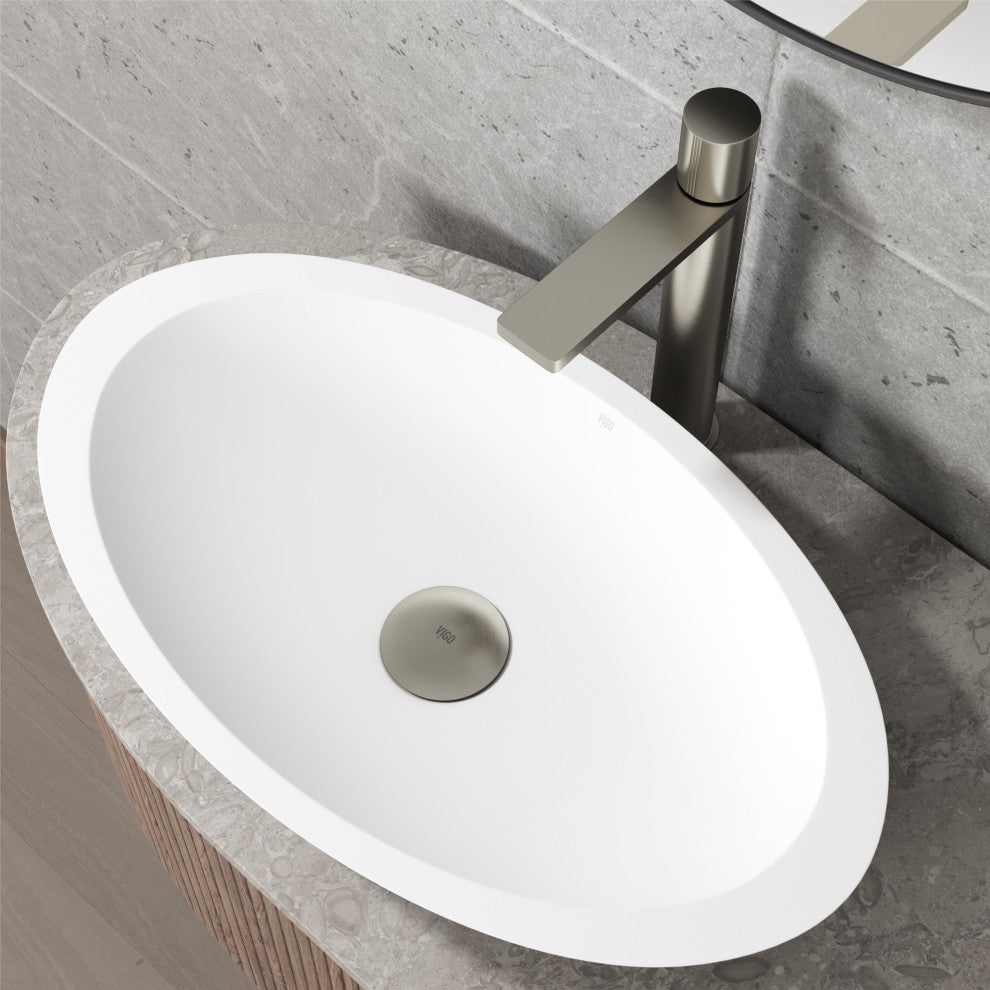 VIGO 1.75" W Bathroom Sink Pop-Up Drain, Brushed Nickel, Without Overflow, Vessel, With Mounting Ring