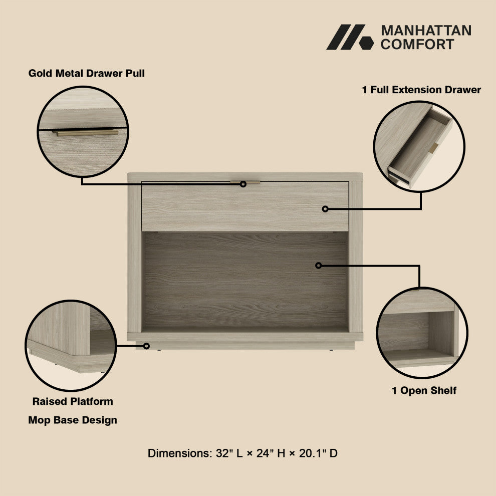 Manhattan Comfort Evelyn 32" Nightstand 2.0
