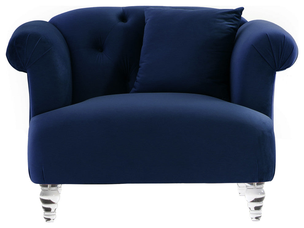 Elegance Contemporary Sofa Chair, Blue Velvet With Acrylic Legs