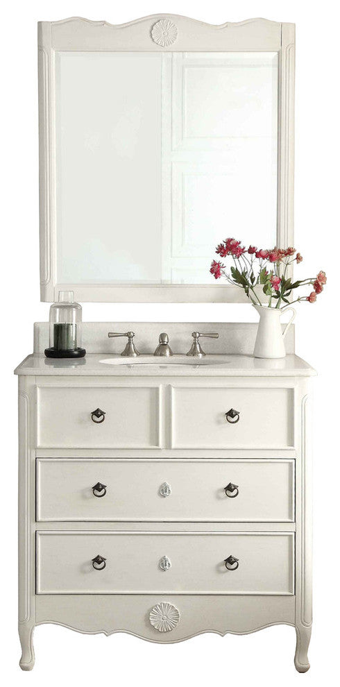 34 Inch Distressed Antique White Daleville Cottage Style Bathroom Sink Vanity