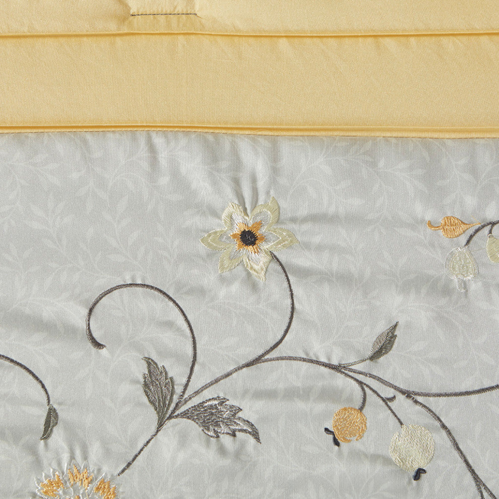 Madison Park Serene Embroidered 7 Piece Comforter Set, Yellow