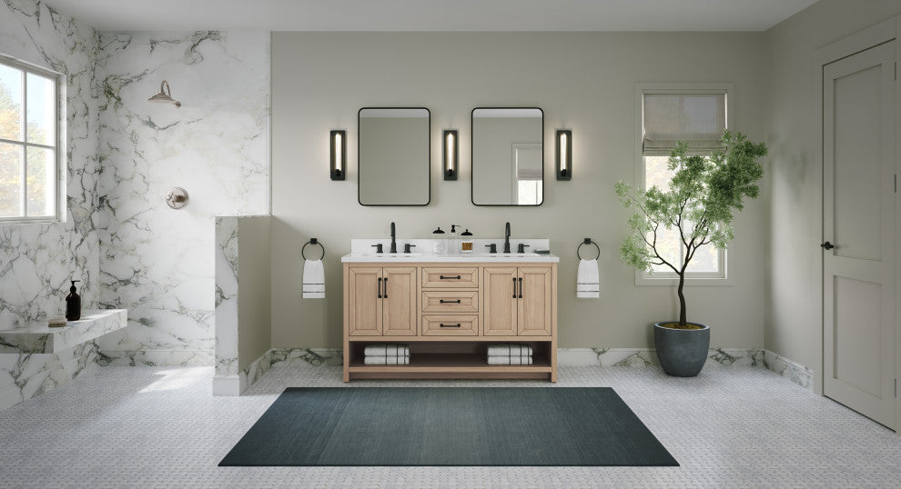 The Asher Bathroom Vanity, Gray, 60", Double Sink, Freestanding