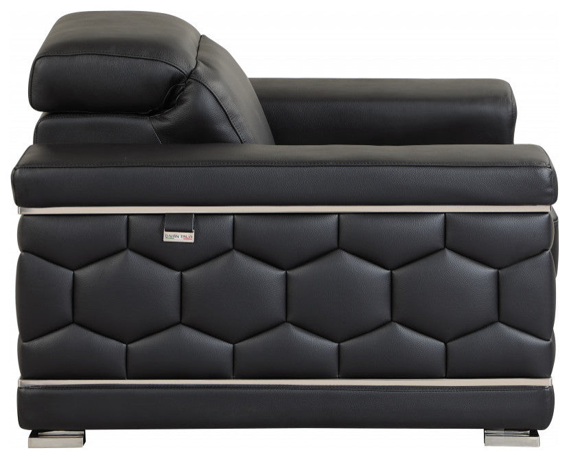 2-Piece Indoor Black Italian Leather Five Person Seating Set