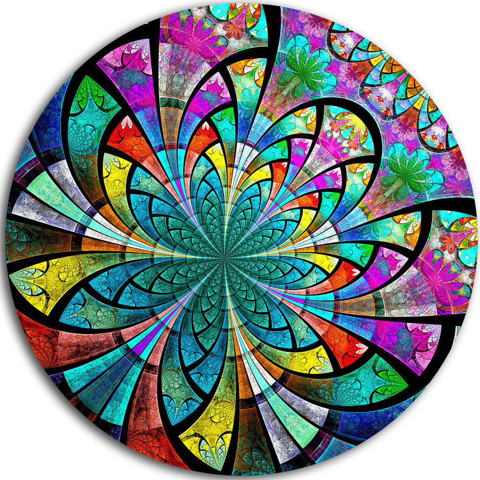 Multi Color Fractal Flower Pattern, Modern Floral Round Wall Art, 11"