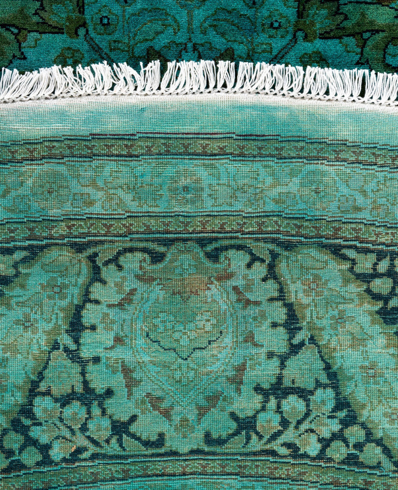 Overdyed One-of-a-Kind Hand-Knotted Area Rug Green, 9' 1" x 9' 1"