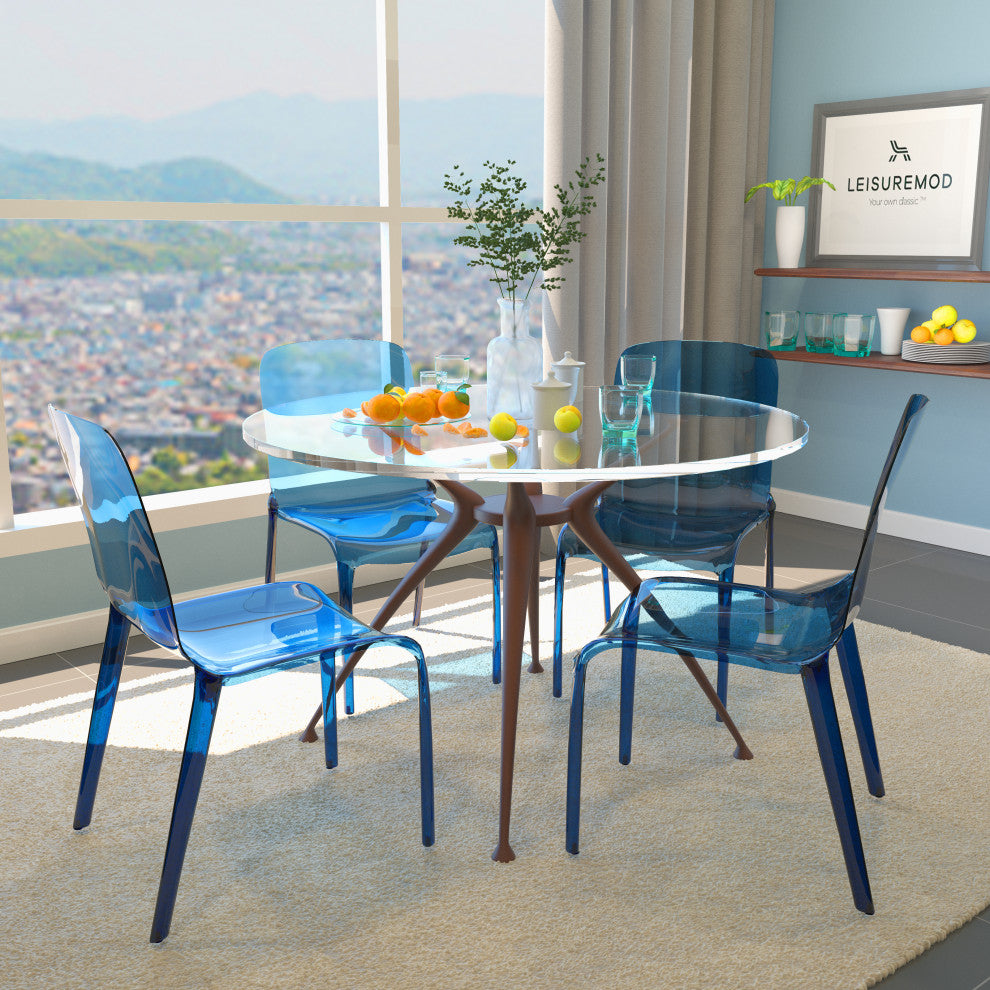 LeisureMod Murray Lucite Stackable Molded Dining Side Chair, Set of 4, Blue