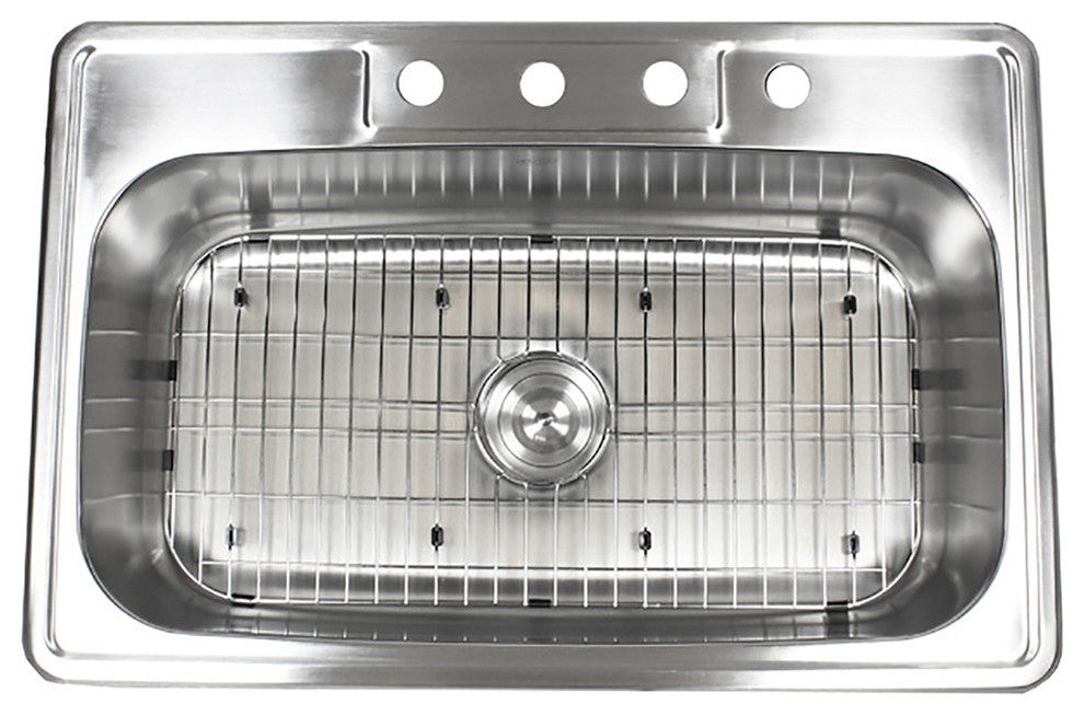 33"x22"x9" Topmount Drop-In Stainless Steel Single Bowl Kitchen Sink Combo