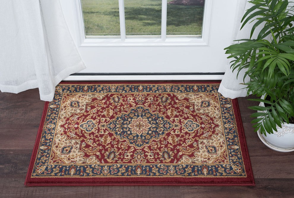 Kirsten Transitional Border Area Rug, Red, 2'x3'