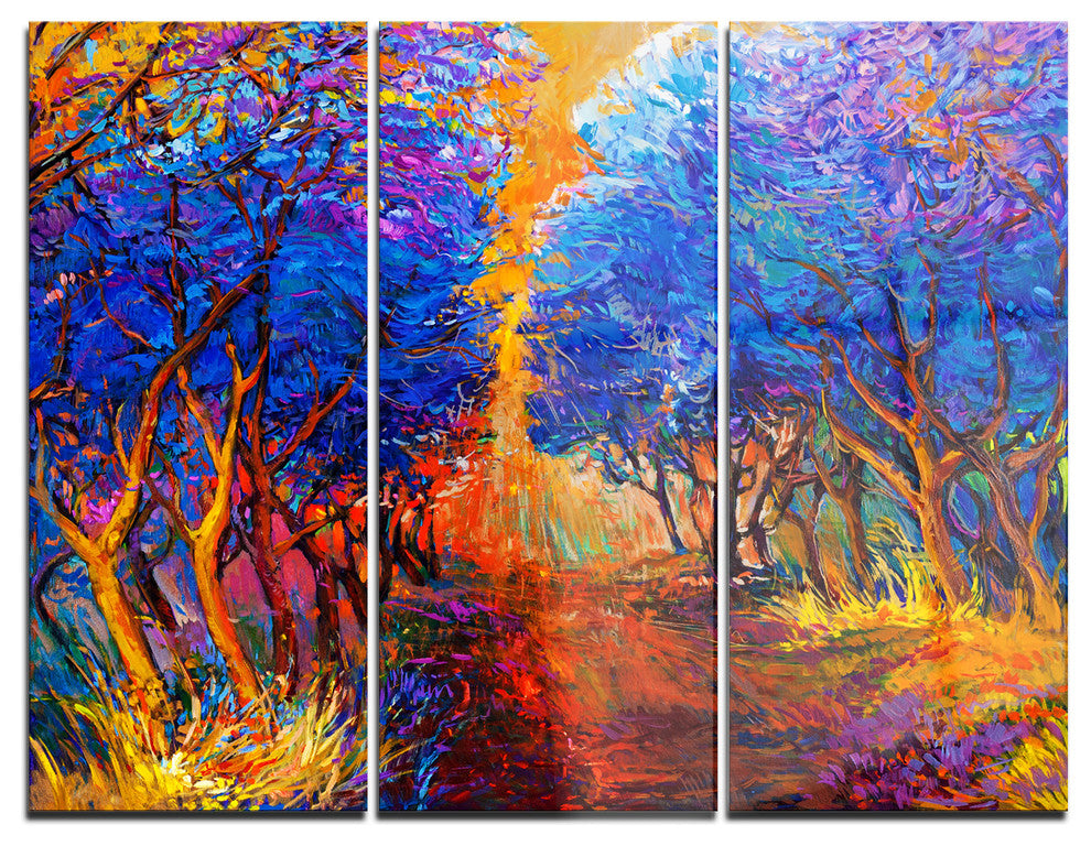 "Blue Autumn Forest" Glossy Metal Wall Art, 3 Panels, 36"x28"