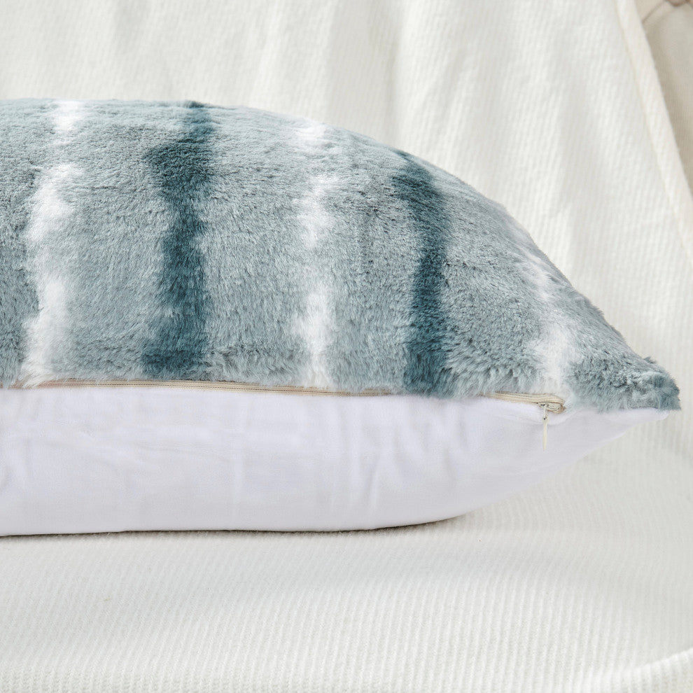 Amanda Stripe Faux Fur 2 Piece Pillow Shell Sets, Pearl Blue, 20"x20"