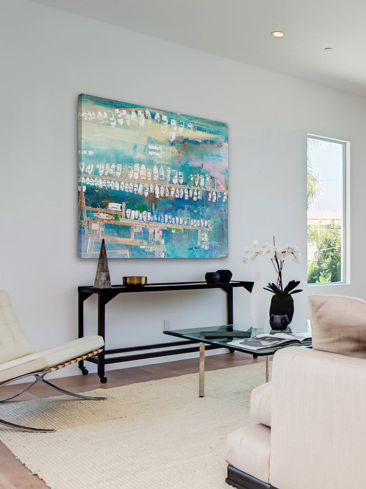 "Docked White Boats" Painting Print on Wrapped Canvas, 40"x40"