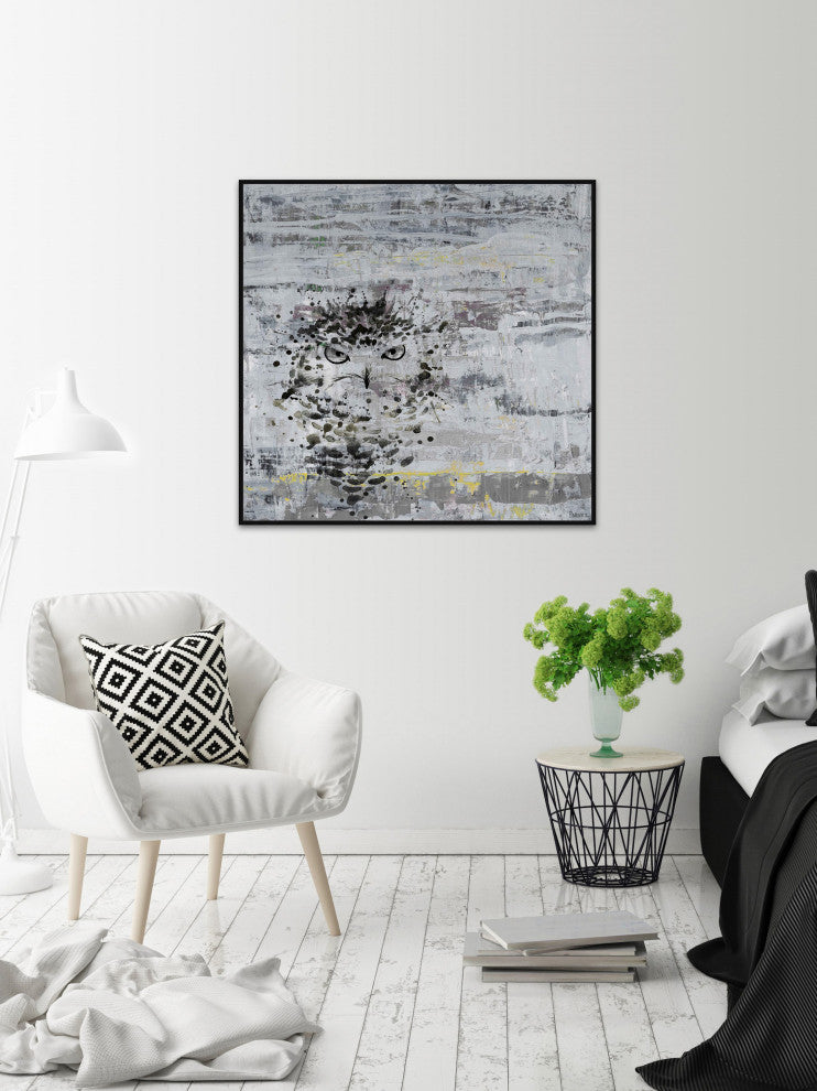 "Angry Owl" Floater Framed Painting Print on Canvas, 48"x48"