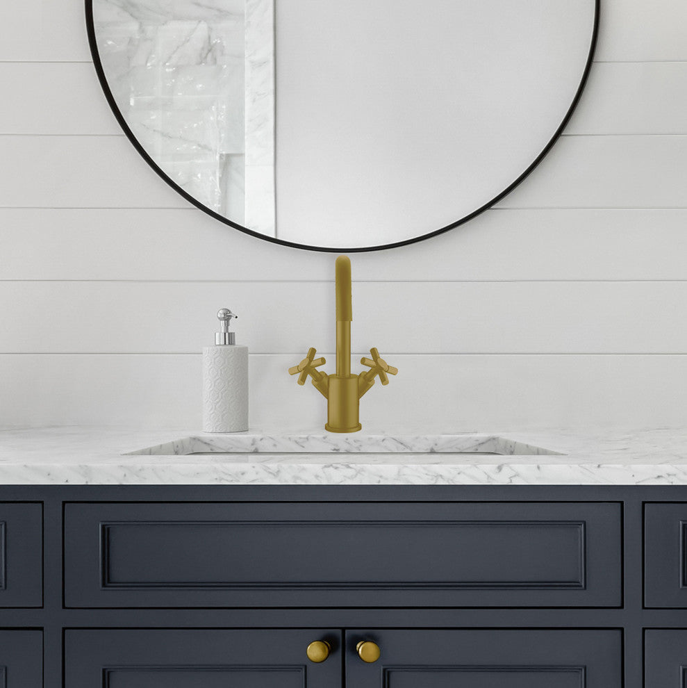 Prima Single Hole Double Cross Handle Bathroom Faucet, Brushed Gold
