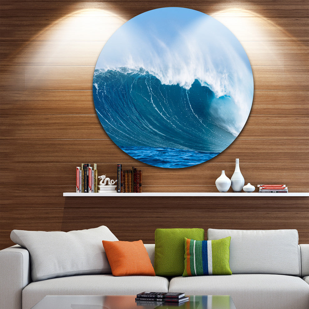 Sky Hitting Ocean Waves, Seascape Round Wall Art, 11"