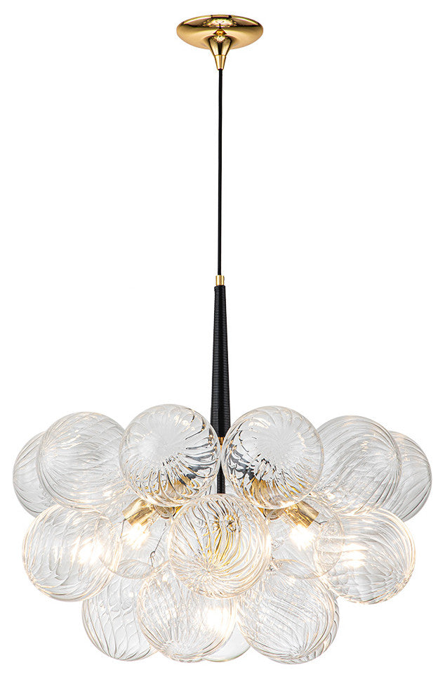 Contemporary 6-Light Twisted Clear Glass Globe Chandelier, Black/Gold