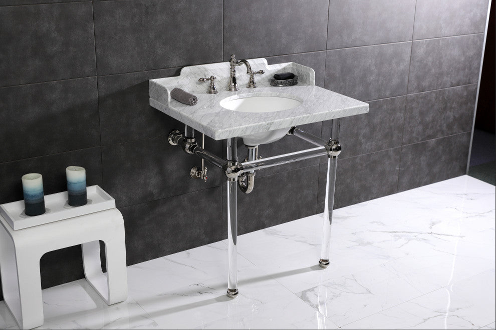 Kingston Brass LMS3030MA6 30" Carrara Marble Console Sink, Acrylic Legs