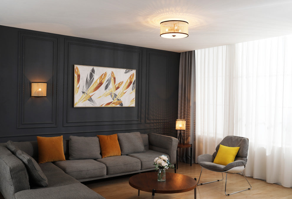 Vidalite Nakuv Rattan And Velvet Flush Mount Lamp