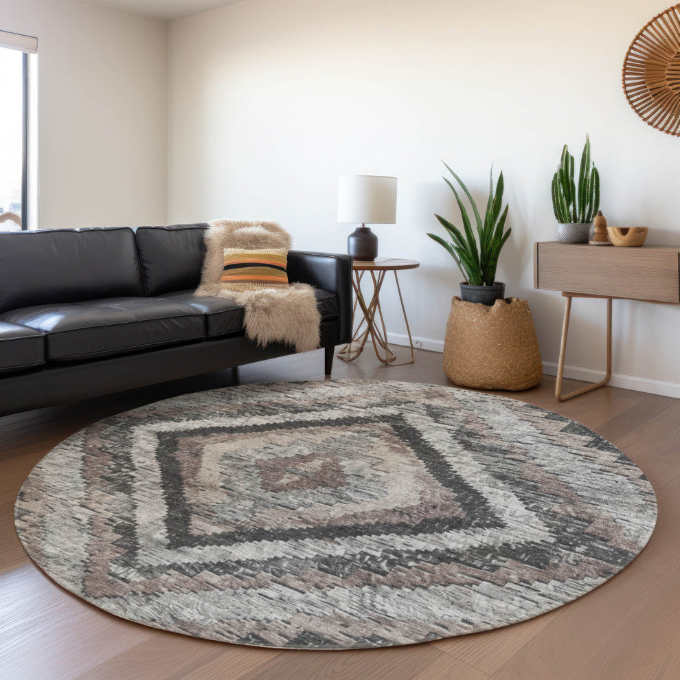 Machine Washable Indoor/Outdoor Chantille ACN1890 Taupe 8' x 8' Round Rug