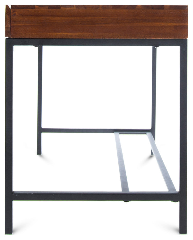 GDF Studio Elrod Dark Oak Acacia Wood Storage Desk With Rustic Metal Iron Accent
