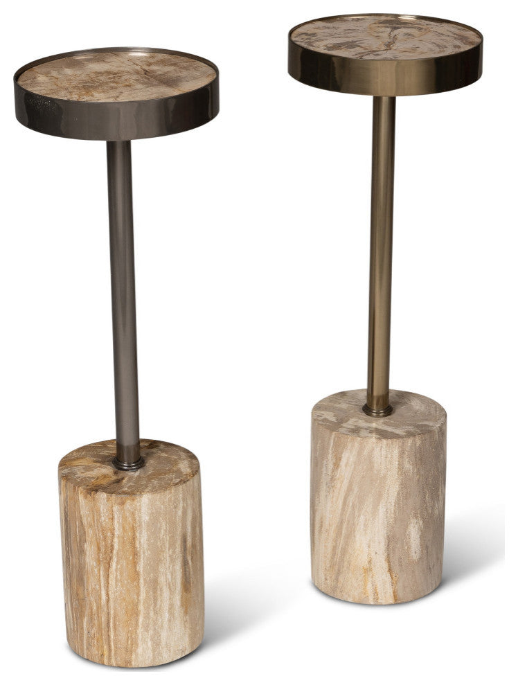 Relique Tabitha Drink Table, Brass  Frame Natural Light Top