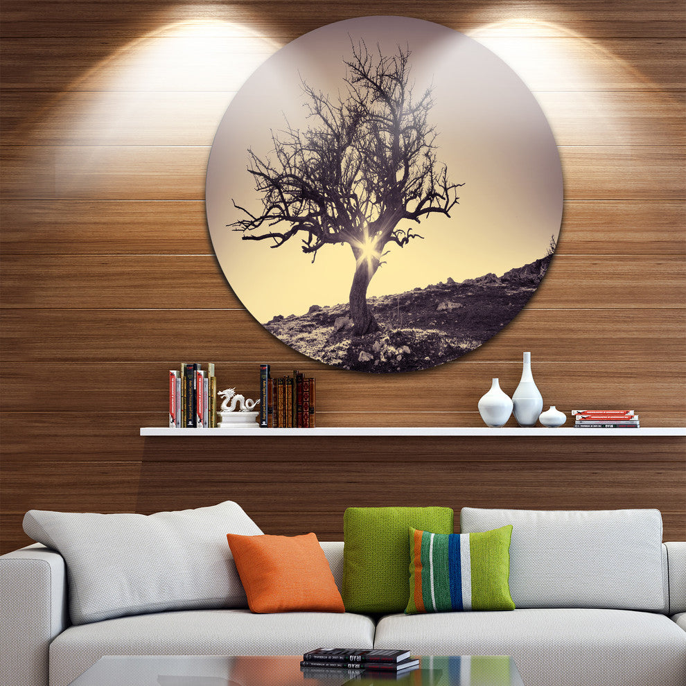 Lonely Grey Tree In Mountain, Round Wall Art Landscape, 36"