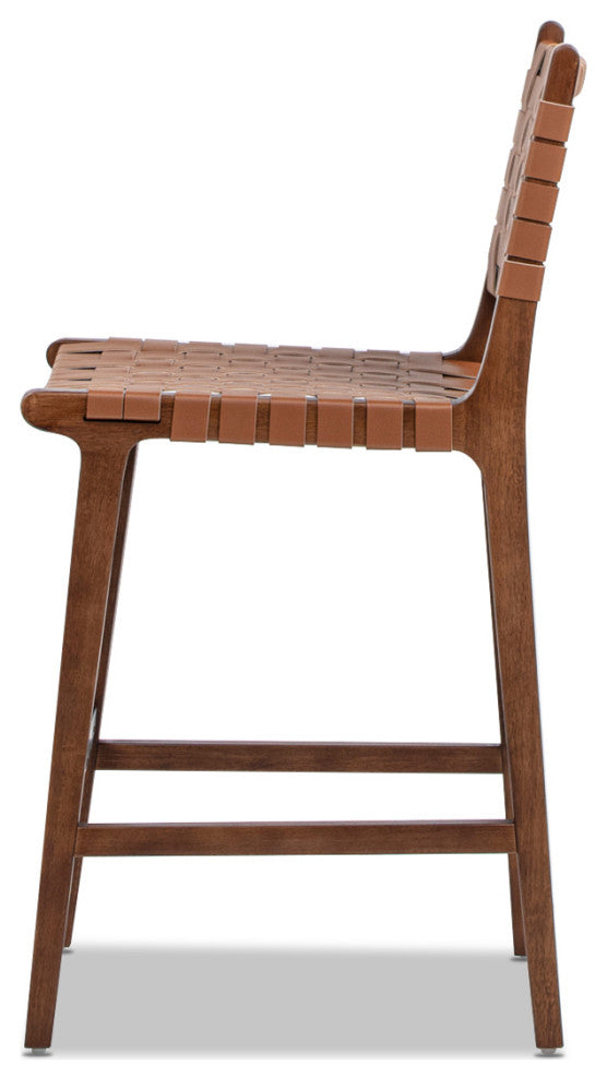 Andre 26" Woven Faux Leather Counter Stool, Pecan Brown