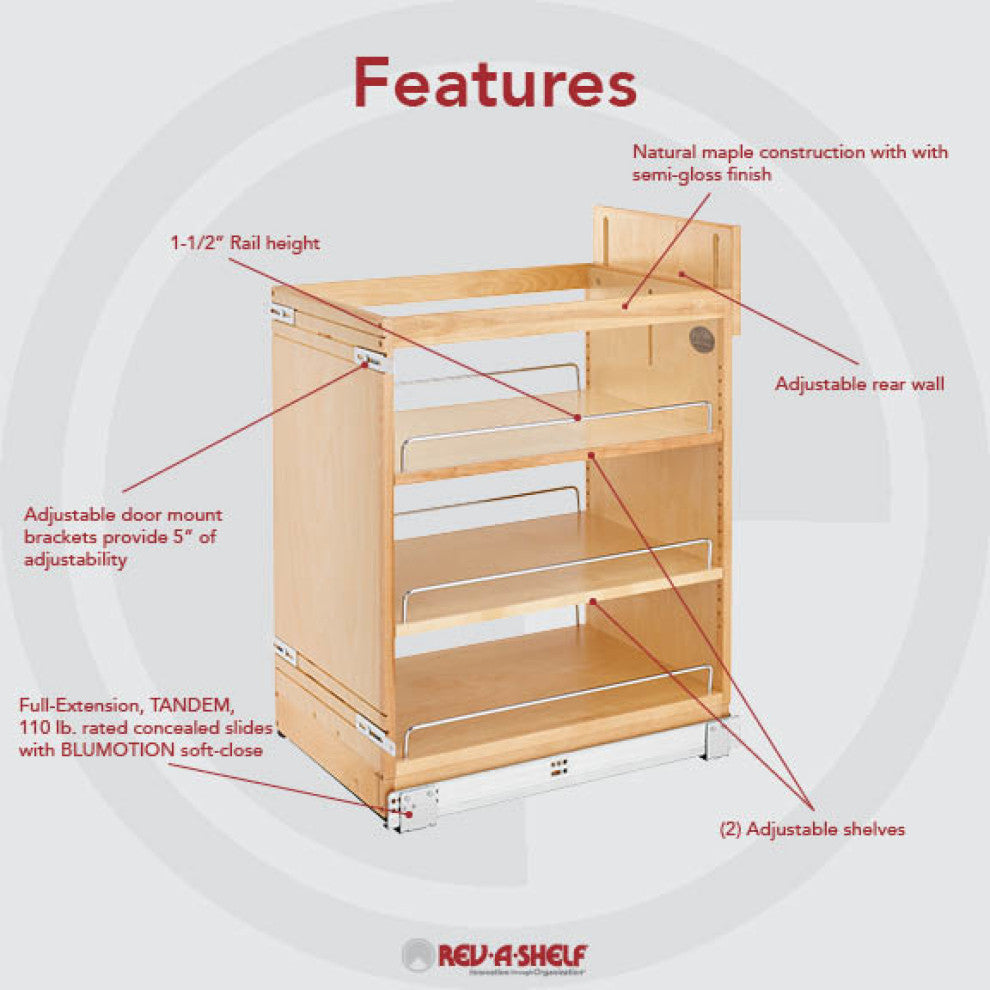 Wood Base Cabinet Pull Out Organizer With Soft Close, 14.75"